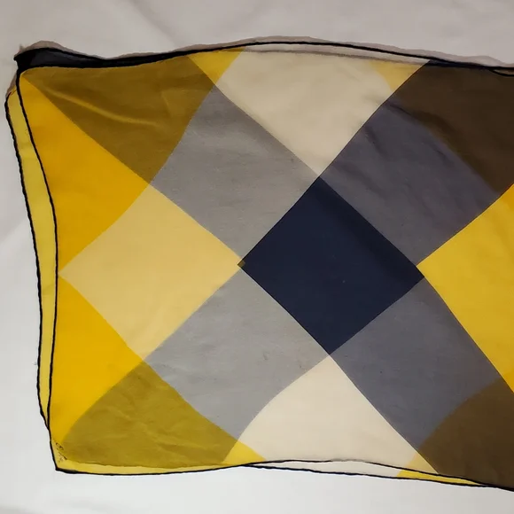Semi-transparent White Navy and Yellow Chevron Print Vintage Silk Scarf - Picture 6 of 15